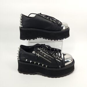 DEMONIA GRAVEDIGGER Shoes Men Size 8 Platform Chrome Spiked Punk Cyber Goth